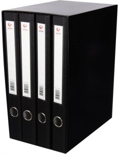 Modulo 4 archivadores fº 2 anillas 25mm carton forrado en pp grafcolor negro